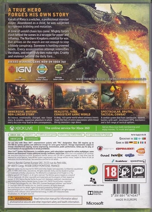 The Witcher 2 Assassins of Kings Enhanced Edition - Classics - XBOX 360 (B Grade) (Genbrug)